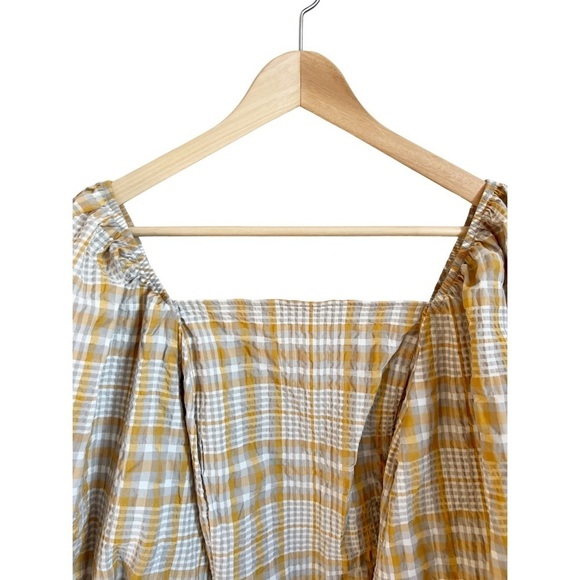 Anthropologie Maeve Plaid Square Neck Puff Sleeve Plus Size 3X Blouse - Picture 6 of 13